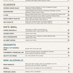 Menu for poolside service Menu for poolside service