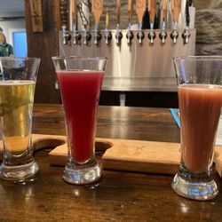 Iron Flamingo Barrel House - Flight of beer, one glass not pictured