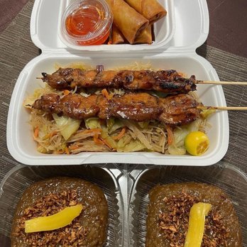 Sarrrap - BBQ chicken combo B with lumpia, veggie pancit and Biko - Filipino Near Me - Lompoc, California