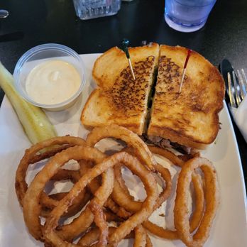 The Dillinger - Prime Rib Melt with onion rings ($2 extra) - Bars Near Me - Boulder City, Nevada