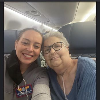 Flying Angels - Liz and my aunt on the plane - Medical Transportation Near Me - Philadelphia, Pennsylvania