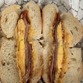 Bergen Boulevard Bagels - Taylor ham and cheese on an everything bagel - Bagels Near Me - Palisades Park, New Jersey Bergen Boulevard Bagels - Taylor ham and cheese on an everything bagel - Bagels Near Me - Palisades Park, New Jersey