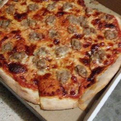 George's Pizza - Large sausage pizza... with 1 corner slice taken off already because I couldn't wait to eat it