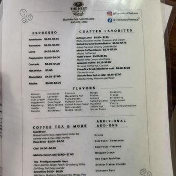 Nest Coffee Haus - Menu - Coffee & Tea Near Me - Canyon Lake, Texas