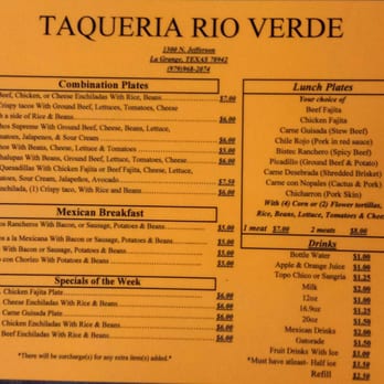 Taqueria Rio Verde - the menu for the restaurant - Mexican Near Me - La Grange, Texas Taqueria Rio Verde - the menu for the restaurant - Mexican Near Me - La Grange, Texas