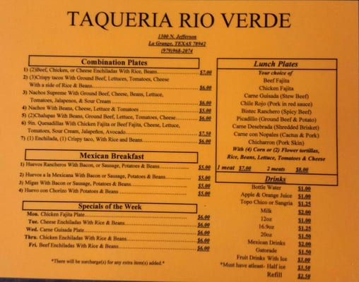 Menu photo 4 Taqueria Rio Verde La Grange, TX Menu photo 4 Taqueria Rio Verde La Grange, TX