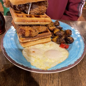 The District Cafe - chicken and waffles; over easy eggs and more stale country potatoes - Breakfast & Brunch Near Me - Bakersfield, California The District Cafe - chicken and waffles; over easy eggs and more stale country potatoes - Breakfast & Brunch Near Me - Bakersfield, California