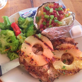 Blackbeard's On The Beach - Grilled chicken with pine Apple, steamed veggies and baked potato. - Seafood Near Me - Corpus Christi, Texas