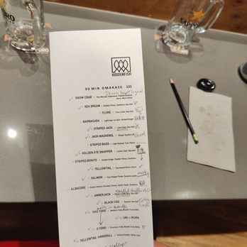 Hidden Fish - Omakase menu - they give you a pencil to take notes! - Sushi Bars Near Me - San Diego, California