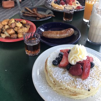 Cafe Borrone - Berry pancakes, chicken sausage, potatoes, bacon, and berry waffle - Breakfast & Brunch Near Me - Menlo Park, California