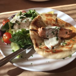 Ziziki's - Salmon Skewers with side Greek salad