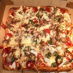 Bonbino's II - Bonbinos Special Sicilian Pie- sausage, meatballs, pepperoni, peppers, onions, mushrooms and extra cheese. Might kill you, but sooo good
