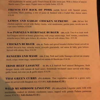 The Parnell Heritage Bar & Grill - Mains menu - Irish Near Me - Dublin, D The Parnell Heritage Bar & Grill - Mains menu - Irish Near Me - Dublin, D