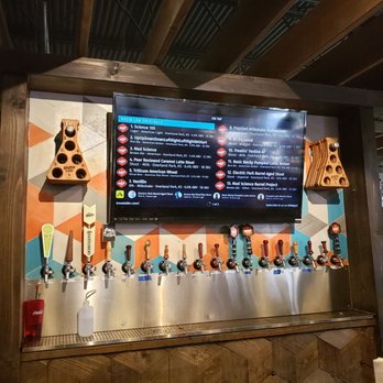 Brew Lab - The ever changing beer selection is highlighted on a tv screen behind the bar. - Breweries Near Me - Overland Park, Kansas
