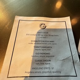 Happy hour menu
