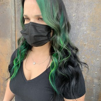 Cult Hair Htx - Green hilights and tape in extensions - Hair Stylists Near Me - Houston, Texas Cult Hair Htx - Green hilights and tape in extensions - Hair Stylists Near Me - Houston, Texas