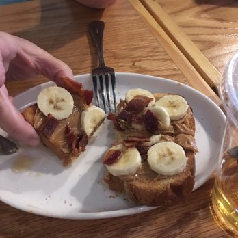 Rooster - Peanut Butter Toast - comes with PB, honey, banana & bacon - New American Near Me - Newington, Connecticut Rooster - Peanut Butter Toast - comes with PB, honey, banana & bacon - New American Near Me - Newington, Connecticut