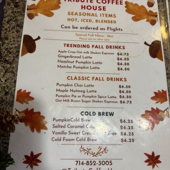 Tribute Coffee House - Fall seasonal - Coffee & Tea Near Me - Garden Grove, California