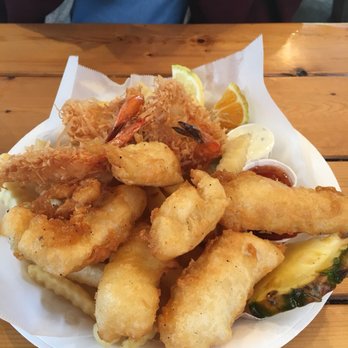 Island Chef - Fish and chips and coconut shrimp platter - amazing - Seafood Near Me - Hana, Hawaii Island Chef - Fish and chips and coconut shrimp platter - amazing - Seafood Near Me - Hana, Hawaii