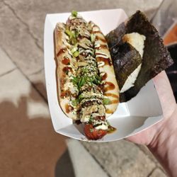 Oni 225 - Japadog & cheeseburger onigiri. Classic combo.