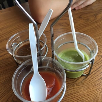 Los Compayes - three cups of sauce and a spoon - Mexican Near Me - Omaha, Nebraska