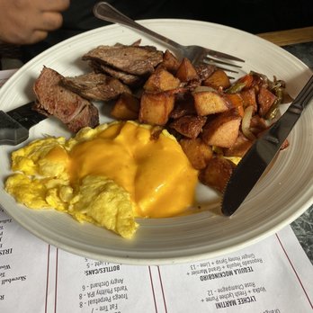 The Ridley House - Slice of cheese melted on "cheese eggs" - Bars Near Me - Holmes, Pennsylvania