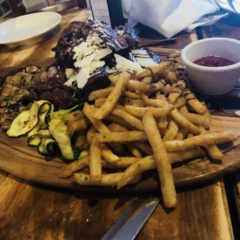 Cena 081 - Tender mouth watering steak with fires, zucchini, and eggplant on the side! - Italian Near Me - Westbury, New York