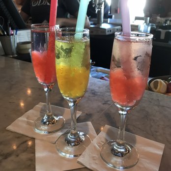 DOMU - Boba mimosas! (Left to right): virgin strawberry mimosa (made w sprite), mango mimosa, & strawberry mimosa - Ramen Near Me - Orlando, Florida DOMU - Boba mimosas! (Left to right): virgin strawberry mimosa (made w sprite), mango mimosa, & strawberry mimosa - Ramen Near Me - Orlando, Florida
