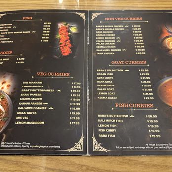 Baba Chicken - Inside of menu~ (February 2026) - Indian Near Me - Vancouver, British Columbia