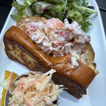 Row 34 - Cambridge - Ethel's creamy lobster roll (chilled with mayonnaise) with coleslaw and side salad (subbed for fries). - Seafood Near Me - Cambridge, Massachusetts
