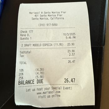 Maria Sol - Receipt. - Mexican Near Me - Santa Monica, California Maria Sol - Receipt. - Mexican Near Me - Santa Monica, California