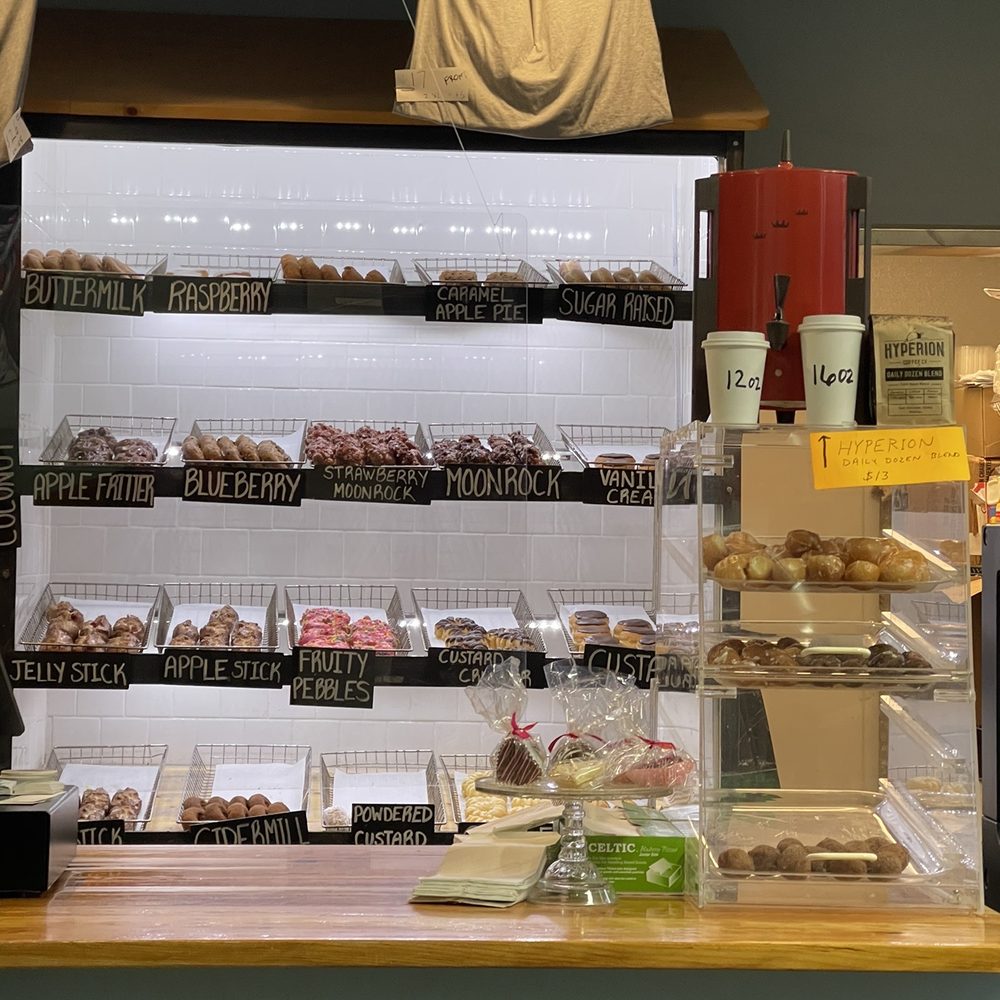 a display of a variety of donuts