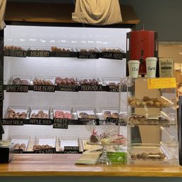 a display of a variety of donuts