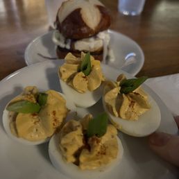 Deviled eggs and tofu sliders in the specials menu Deviled eggs and tofu sliders in the specials menu