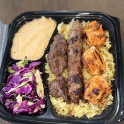Georgie's Mediterranean Cuisine - Three meat combo: chicken kebab, lamb, beef kebab