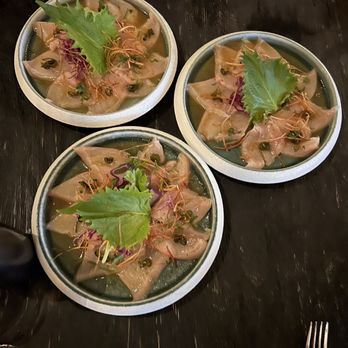 Secrets Impression Moxché - Our favorite meal - 6 orders of Jalepeno Hamachi topped with shiso leaves - Hotels Near Me - Playa del Carmen, ROO