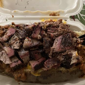 Angry Barnyard BBQ - Baked potato with brisket on top - Barbeque Near Me - Bakersfield, California Angry Barnyard BBQ - Baked potato with brisket on top - Barbeque Near Me - Bakersfield, California
