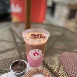 Lola's Handcrafted Churros - Regular size churro, chocolate sauce and iced coffee. Yum!