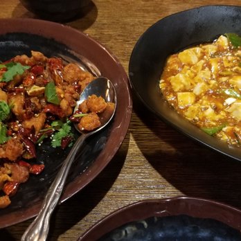 Wula Buhuan - Entrees: spicy chicken cubes and mapo tofu - Szechuan Near Me - Houston, Texas