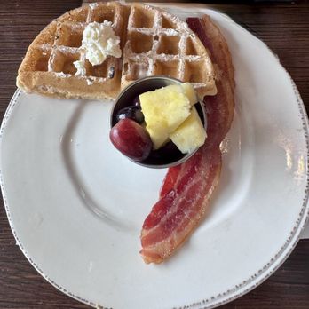 First Watch - Kids Half Waffle & Kids Bacon & Egg (not pictured is the scrambled egg) - Breakfast & Brunch Near Me - Shreveport, Louisiana
