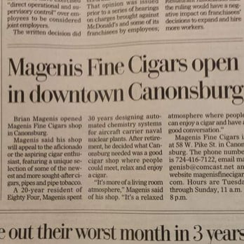 Magenis Fine Cigars - Recent article in the Observer Reporter... - Tobacco Shops Near Me - Canonsburg, Pennsylvania