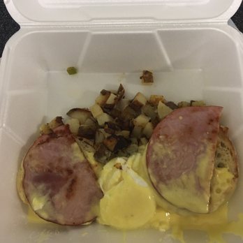 Little Randy's Old Time Diner - Eggs Benedict thrown in the box. Runny egg whites. - American Near Me - Kennewick, Washington