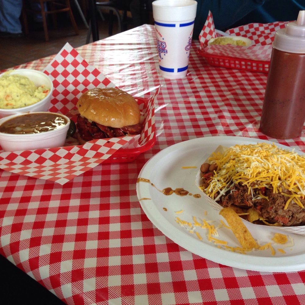 Tyler's Barbeque - Left. Sausage sandwich with potato salad and bean. Right. Fritos pile - Barbeque Near Me - Amarillo, Texas Tyler's Barbeque - Left. Sausage sandwich with potato salad and bean. Right. Fritos pile - Barbeque Near Me - Amarillo, Texas