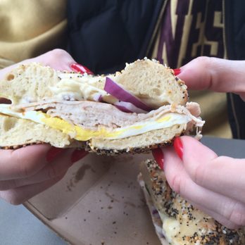 St Paul Bagelry - Bacon, egg, onions, peppers, turkey, and Swiss on an everything bagel. Everything bagel is super money. - Bagels Near Me - Minneapolis, Minnesota