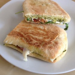 Pesto, goats cheese and rocket panini! Mmm!