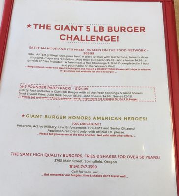 Menu photo 8 Giant Burger Springfield, OR