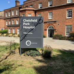Chelsfield Park Hospital - Chelsfield Park Hospital signage welcoming patients to trusted private healthcare services in Orpington, Kent.