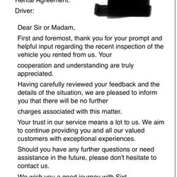 SIXT Rent A Car - The email they sent when they knew I was not responsible.