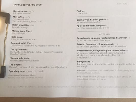 Menu photo 2 Sample Coffee Roasters St Peters, NSW