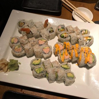 Ronin Sushi - From left to right, top to bottom, here is the sushi that was ordered: shrimp tendura roll, spicy shrimp crunch roll, California roll, spicy - Japanese Near Me - Royal Oak, Michigan Ronin Sushi - From left to right, top to bottom, here is the sushi that was ordered: shrimp tendura roll, spicy shrimp crunch roll, California roll, spicy - Japanese Near Me - Royal Oak, Michigan